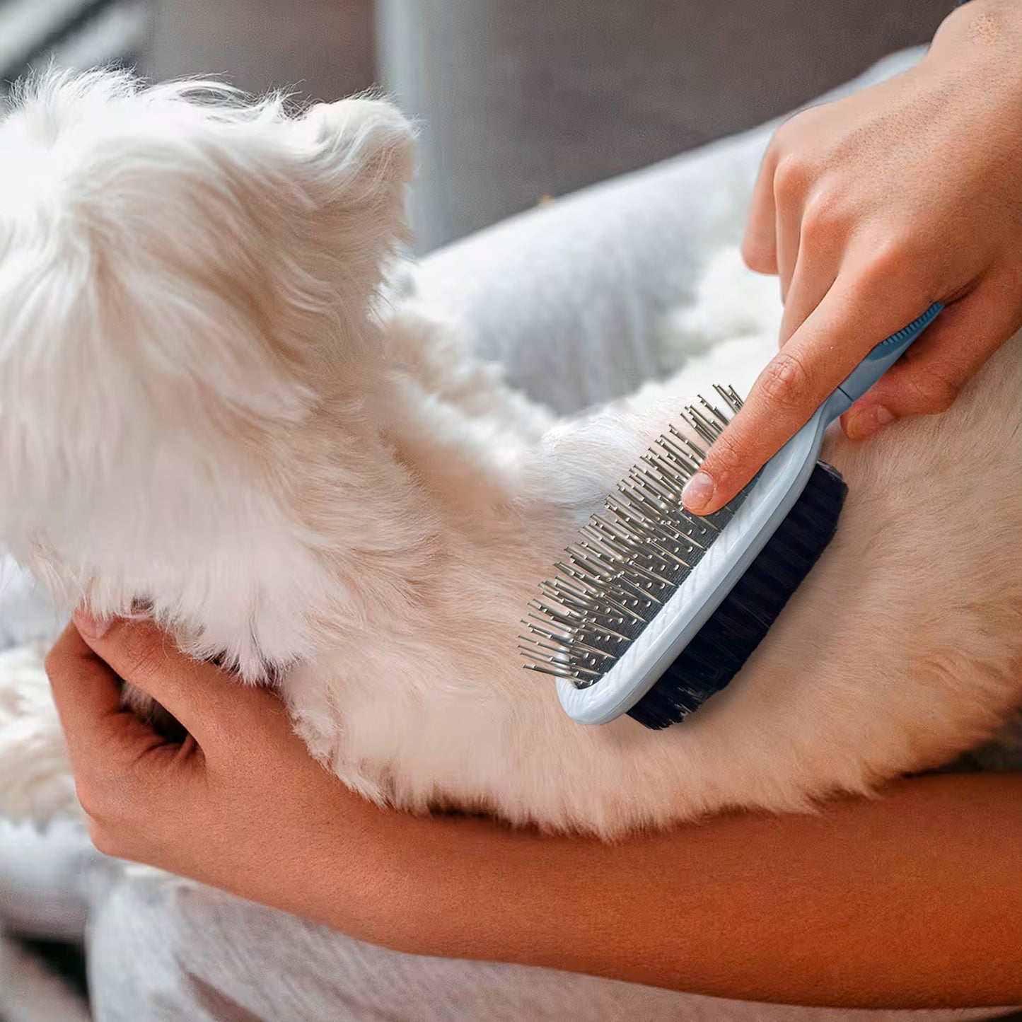 Ocean Plastic by PT Double-Sided Oval Grooming Brush, Eco-Friendly Pet Brush for Dogs and Cats