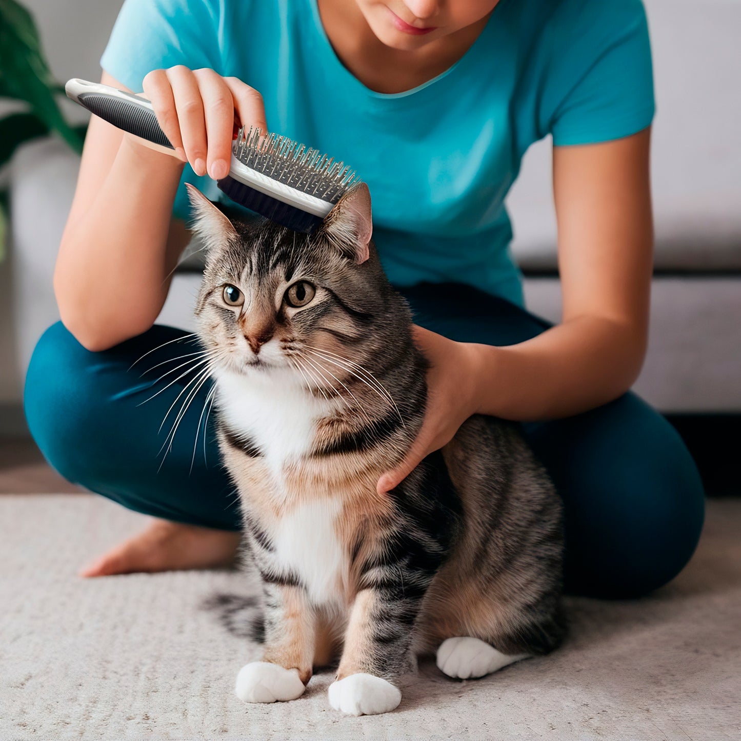Ocean Plastic by PT Double-Sided Oval Grooming Brush, Eco-Friendly Pet Brush for Dogs and Cats