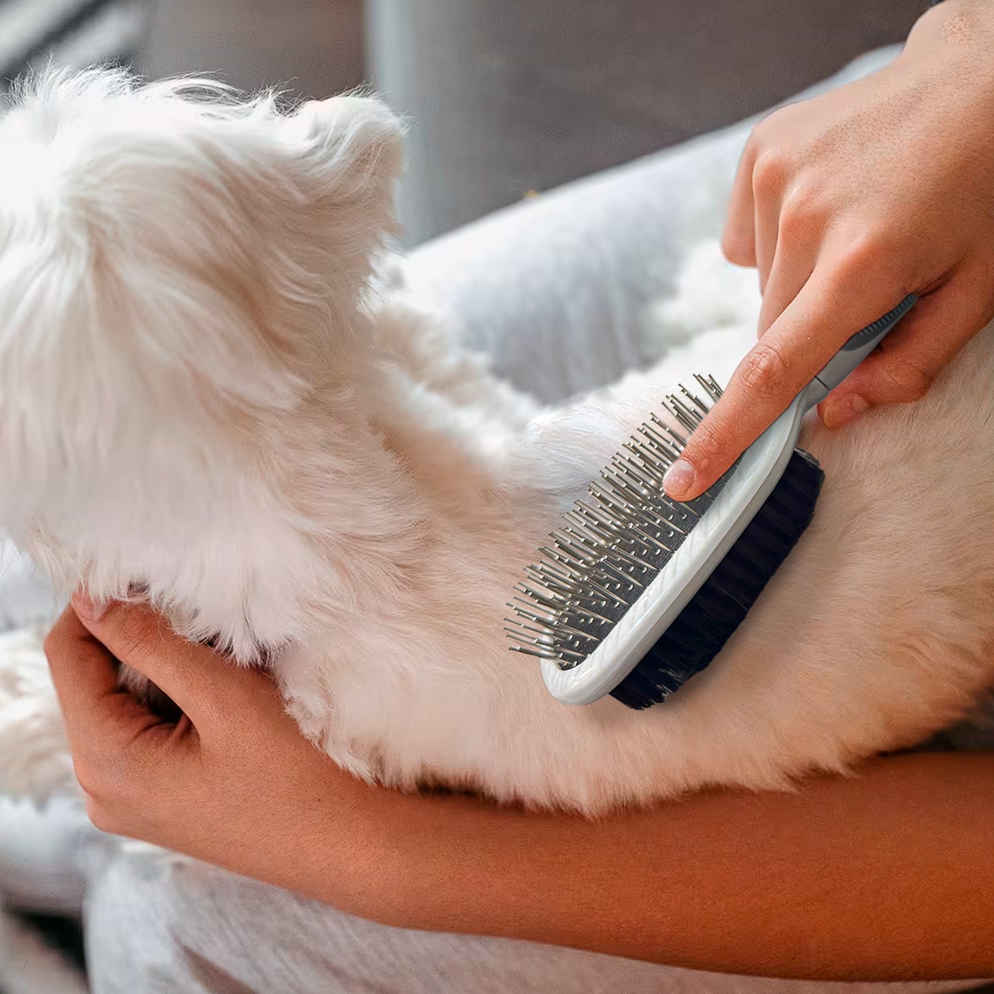 Ocean Plastic by PT Double-Sided Oval Grooming Brush, Eco-Friendly Pet Brush for Dogs and Cats