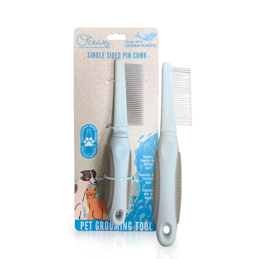 Ocean Plastic by PT Single-Sided Pin Comb Brush for Pets, Eco-Friendly Grooming Tool for Dogs and Cats