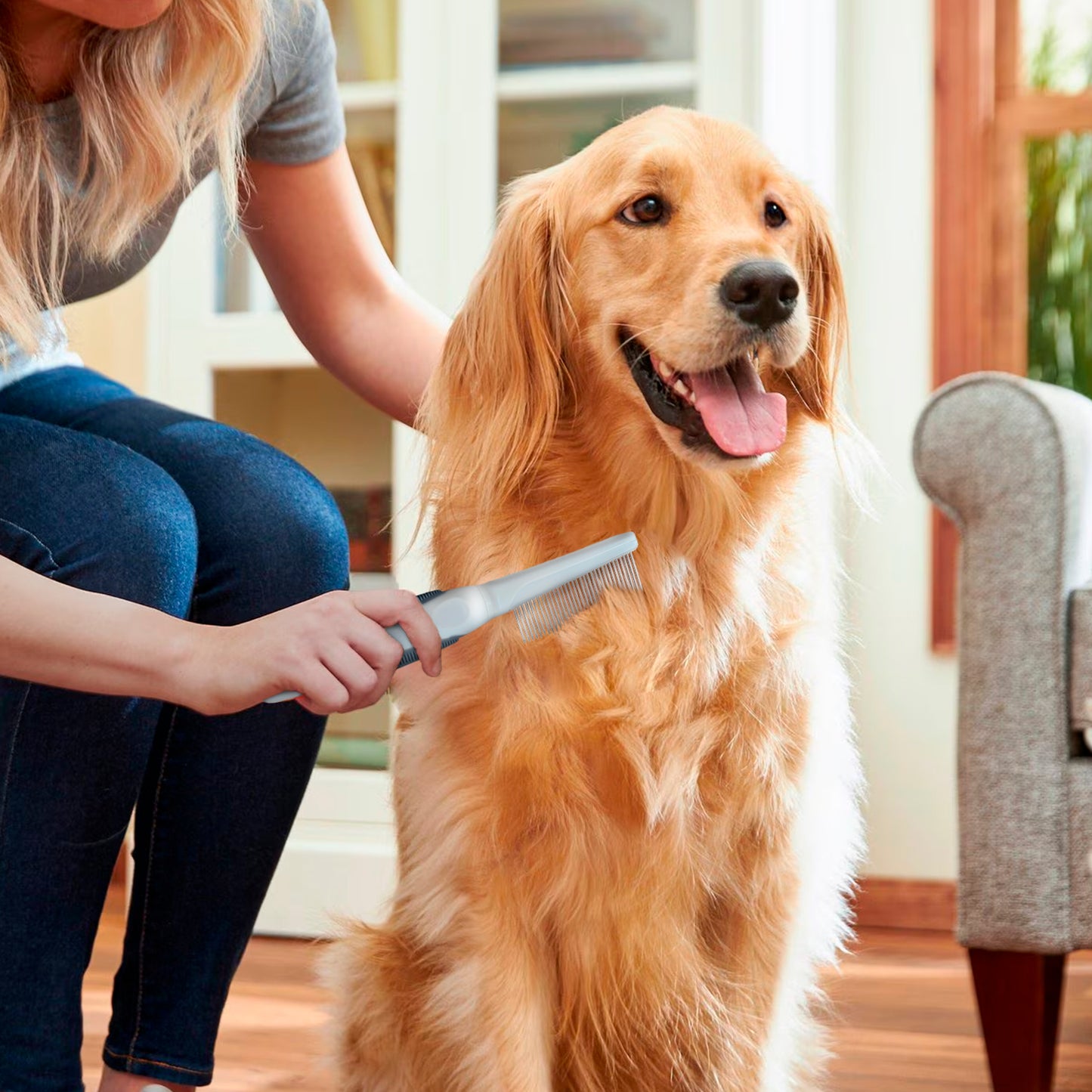 Ocean Plastic by PT Single-Sided Pin Comb Brush for Pets, Eco-Friendly Grooming Tool for Dogs and Cats