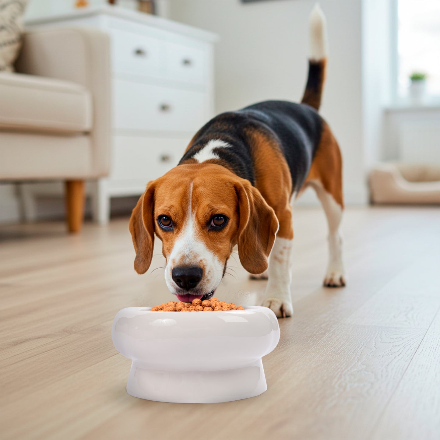 P.T. Supply Co. Abstract Bubble Shaped Stoneware Elevated Pet Bowl, Raised Ceramic Food & Water Dish for Dogs and Cats