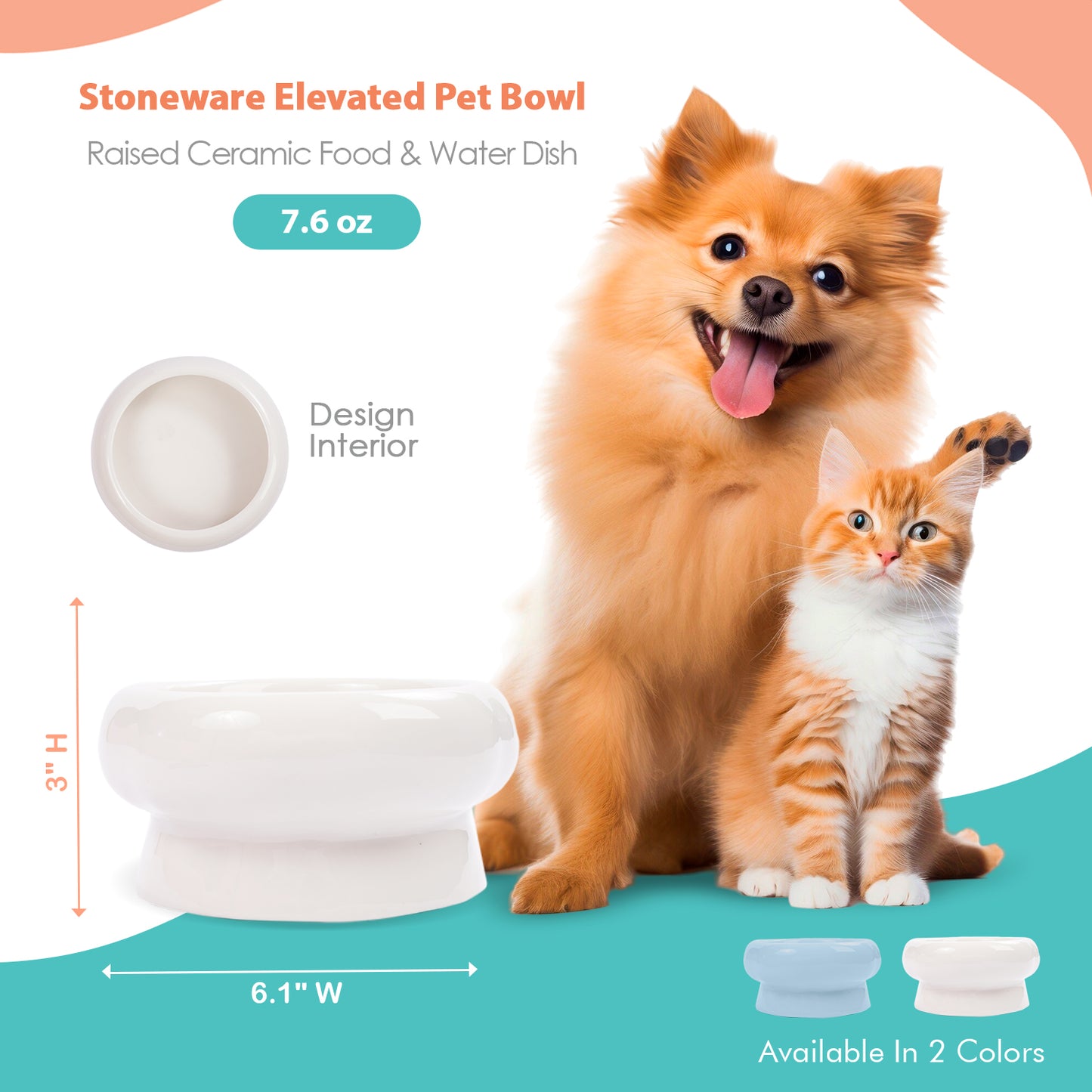 P.T. Supply Co. Abstract Bubble Shaped Stoneware Elevated Pet Bowl, Raised Ceramic Food & Water Dish for Dogs and Cats