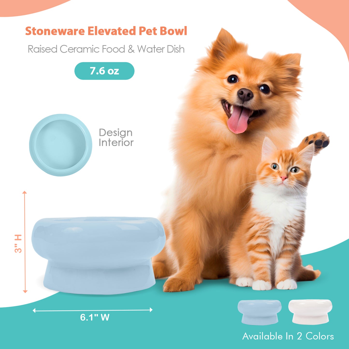 P.T. Supply Co. Abstract Bubble Shaped Stoneware Elevated Pet Bowl, Raised Ceramic Food & Water Dish for Dogs and Cats
