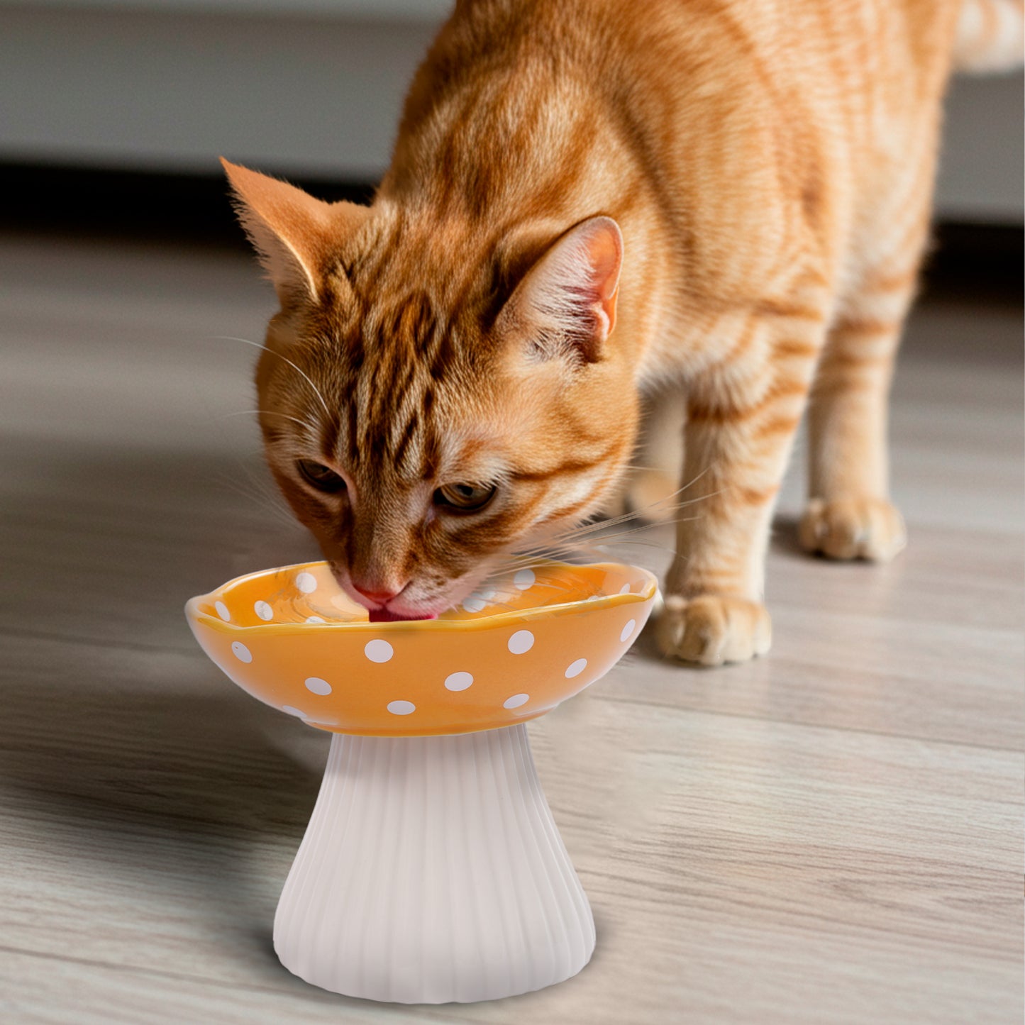 P.T. Supply Co. Mushroom Shaped Stoneware Elevated Pet Bowl, Raised Ceramic Food & Water Dish for Dogs and Cats