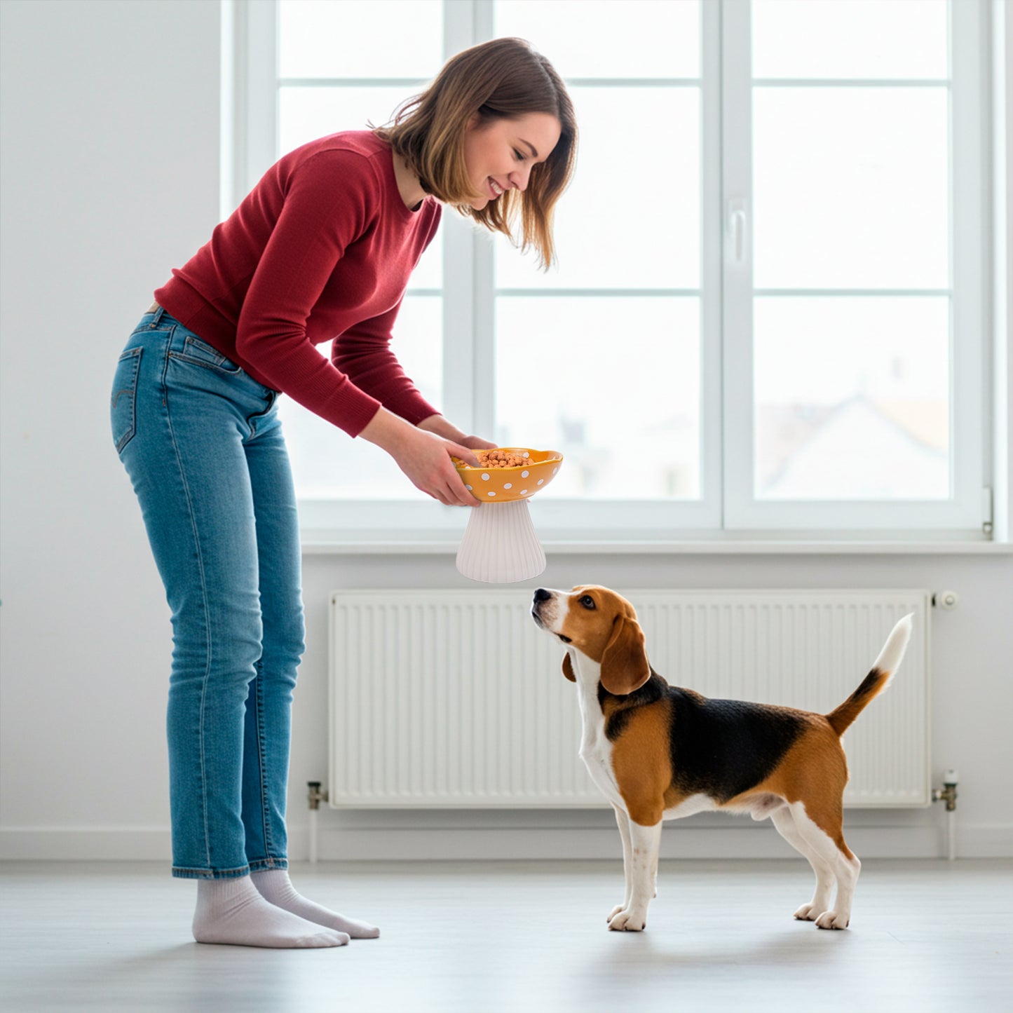 P.T. Supply Co. Mushroom Shaped Stoneware Elevated Pet Bowl, Raised Ceramic Food & Water Dish for Dogs and Cats