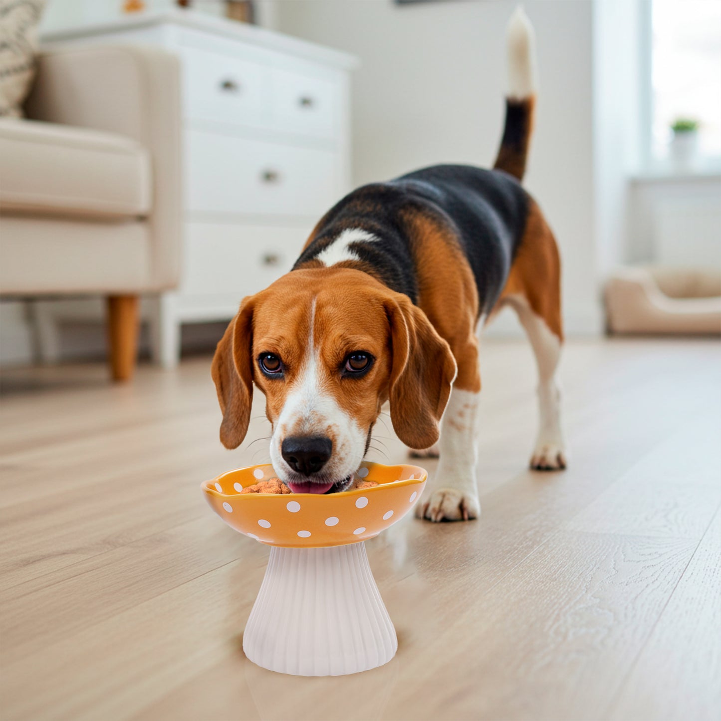 P.T. Supply Co. Mushroom Shaped Stoneware Elevated Pet Bowl, Raised Ceramic Food & Water Dish for Dogs and Cats