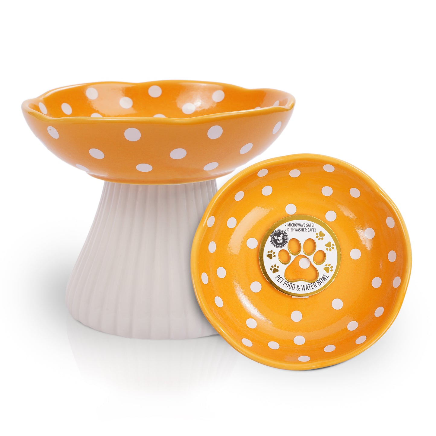 P.T. Supply Co. Mushroom Shaped Stoneware Elevated Pet Bowl, Raised Ceramic Food & Water Dish for Dogs and Cats