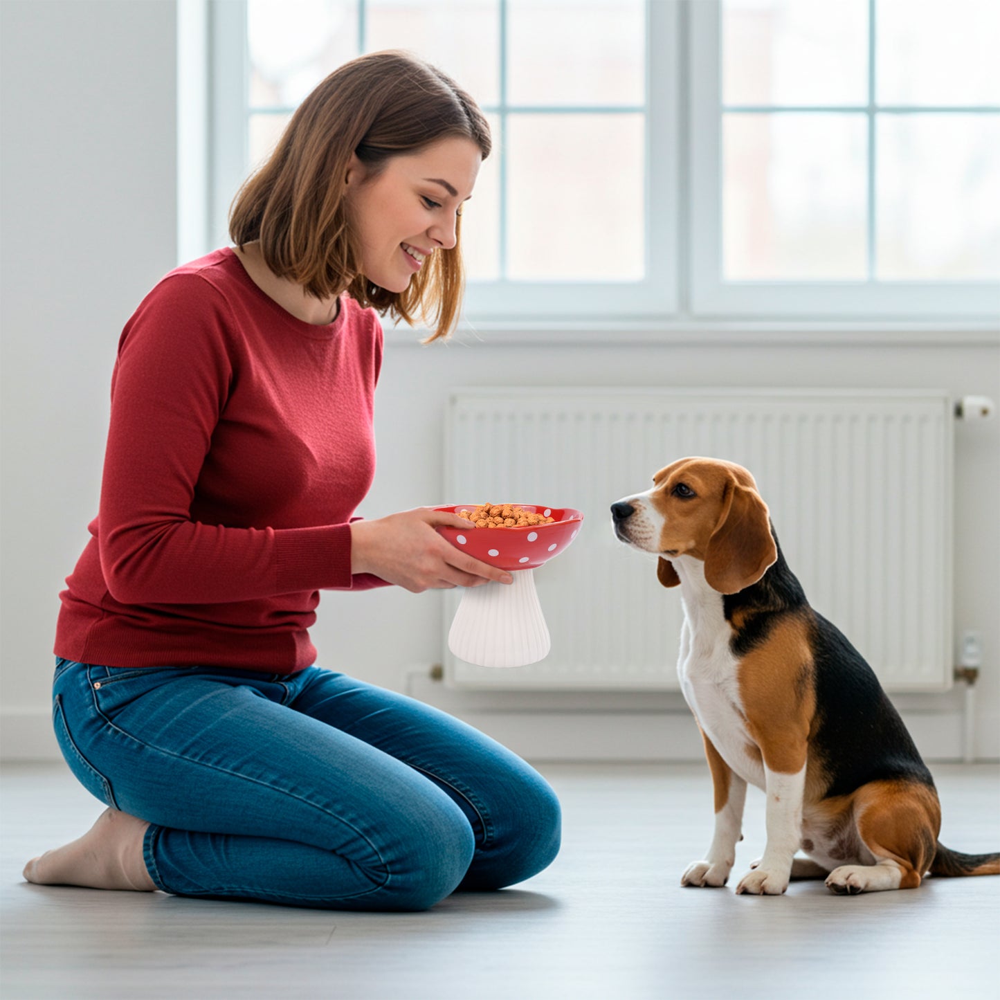 P.T. Supply Co. Mushroom Shaped Stoneware Elevated Pet Bowl, Raised Ceramic Food & Water Dish for Dogs and Cats