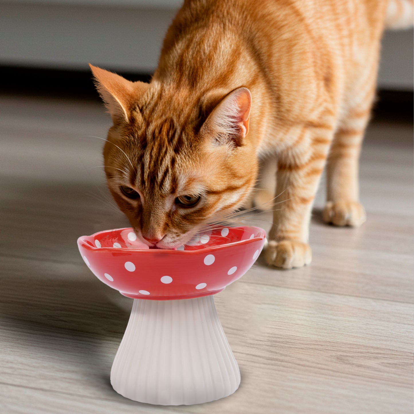 P.T. Supply Co. Mushroom Shaped Stoneware Elevated Pet Bowl, Raised Ceramic Food & Water Dish for Dogs and Cats