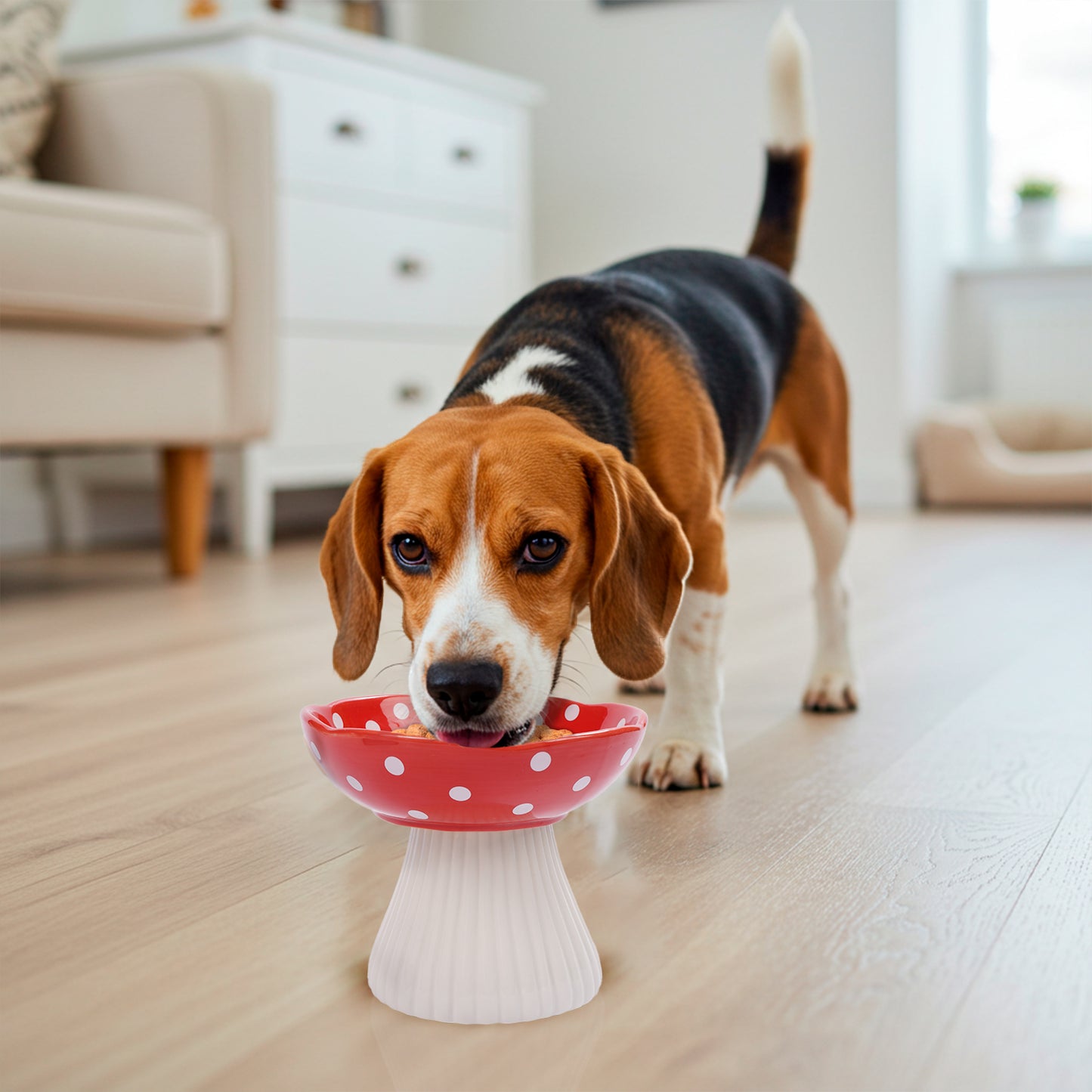 P.T. Supply Co. Mushroom Shaped Stoneware Elevated Pet Bowl, Raised Ceramic Food & Water Dish for Dogs and Cats