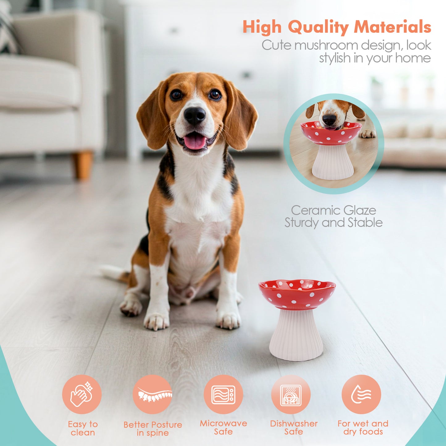 P.T. Supply Co. Mushroom Shaped Stoneware Elevated Pet Bowl, Raised Ceramic Food & Water Dish for Dogs and Cats
