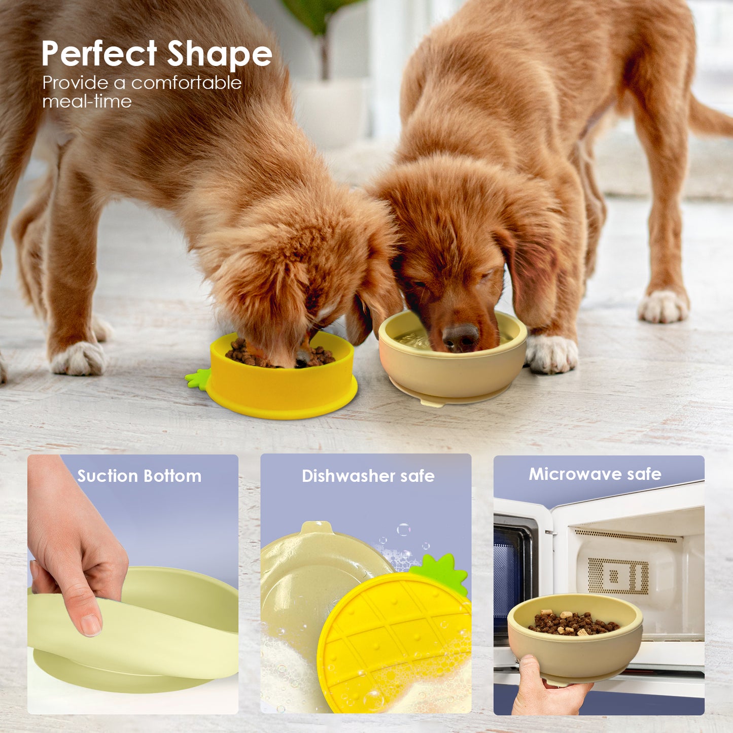 P.T. Supply Co. Yellow Small Pineapple-Shaped Silicone Pet Bowl with Non-Slip Suction Base
