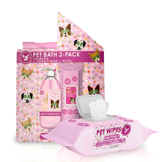 P.T. Supply Co. Polka Paws Pet Grooming Set, Scented Dog Shampoo and Wipes Duo for Bath and Daily Cleaning