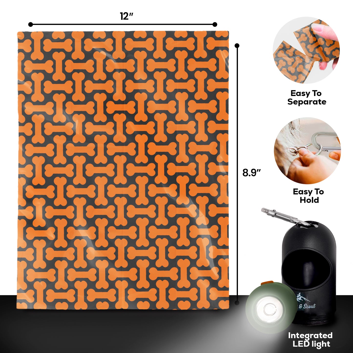 Pilot & Scout Flash N Bag Dog Poop Bags with LED Light Dispenser, Convenient Waste Bags for Night Walks