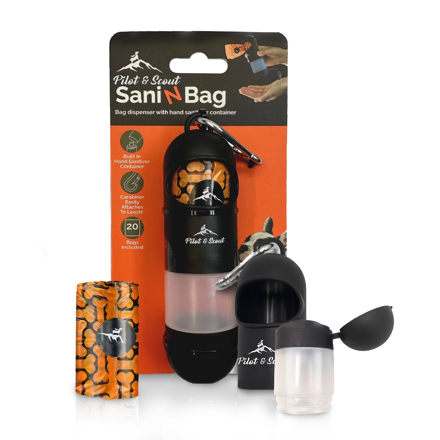 Pilot & Scout Sani N Bag Dog Waste Bag Dispenser, with Built-In Hand Sanitizer Compartment