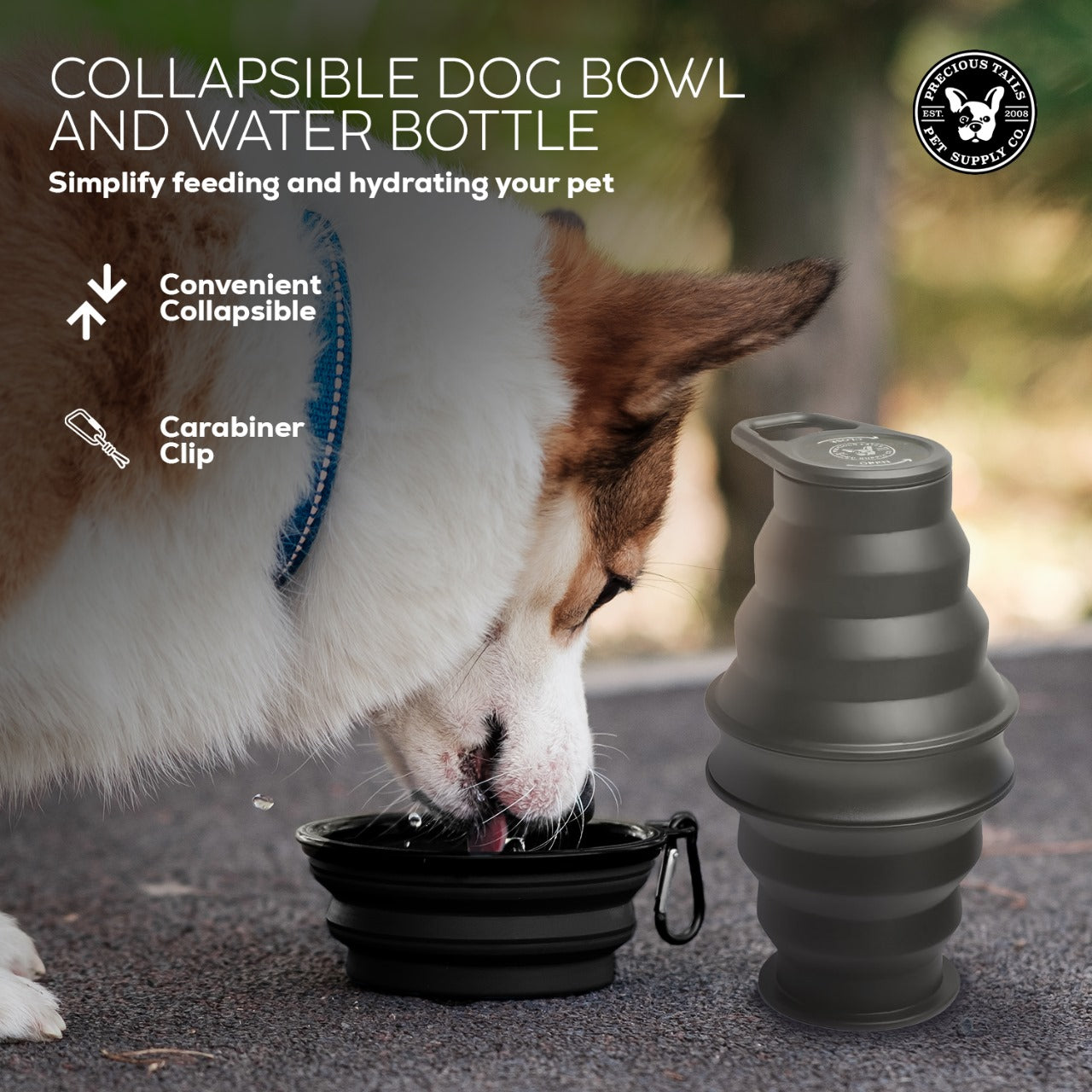 P.T. Supply Co. Feed N Sip 2-in-1 Collapsible Dog Bowl and Water Bottle, Portable Pet Feeding Solution for Travel