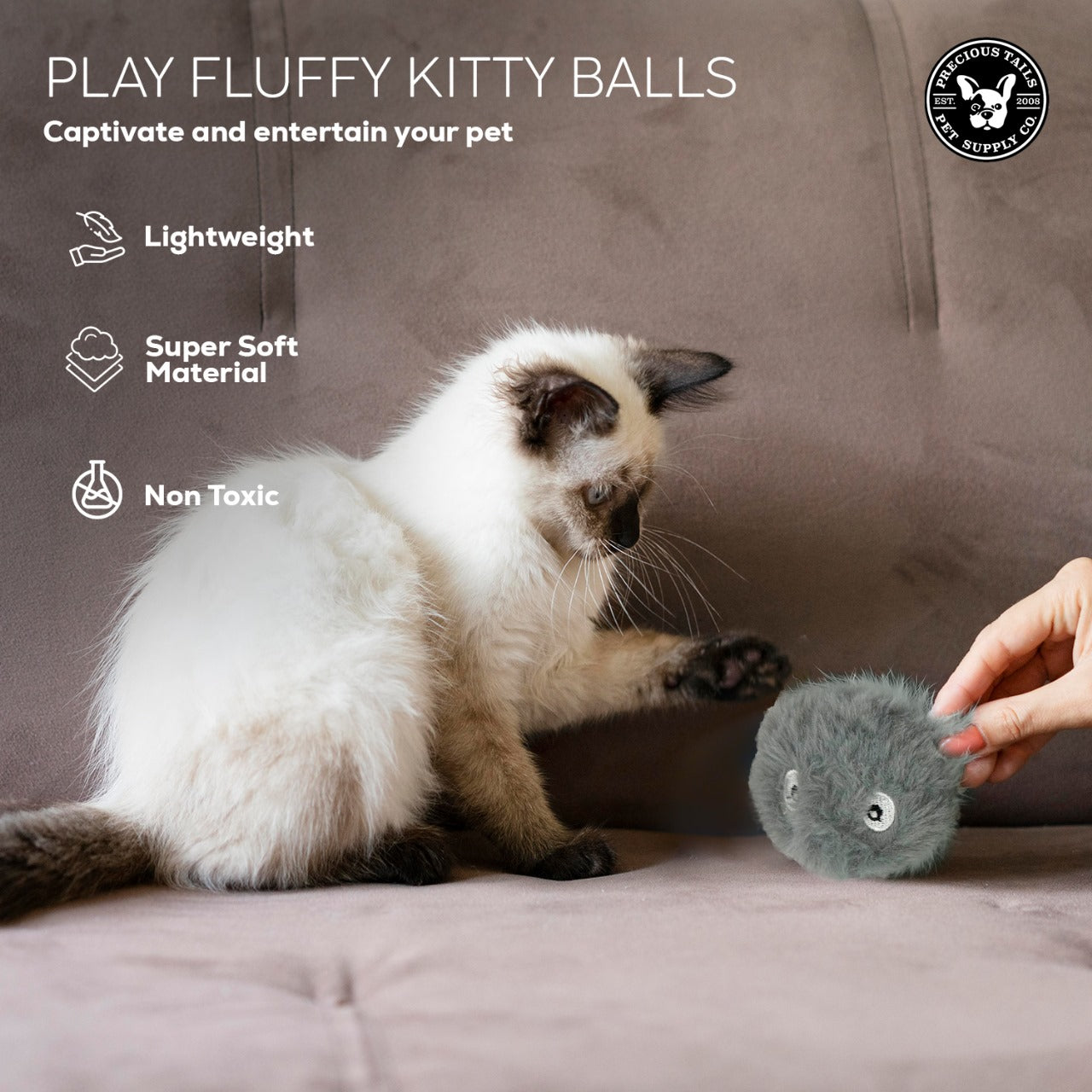 P.T. Supply Co. Chirp N Play Fluffy Kitty Balls, Interactive Cat Toy 3-Pack with Sound