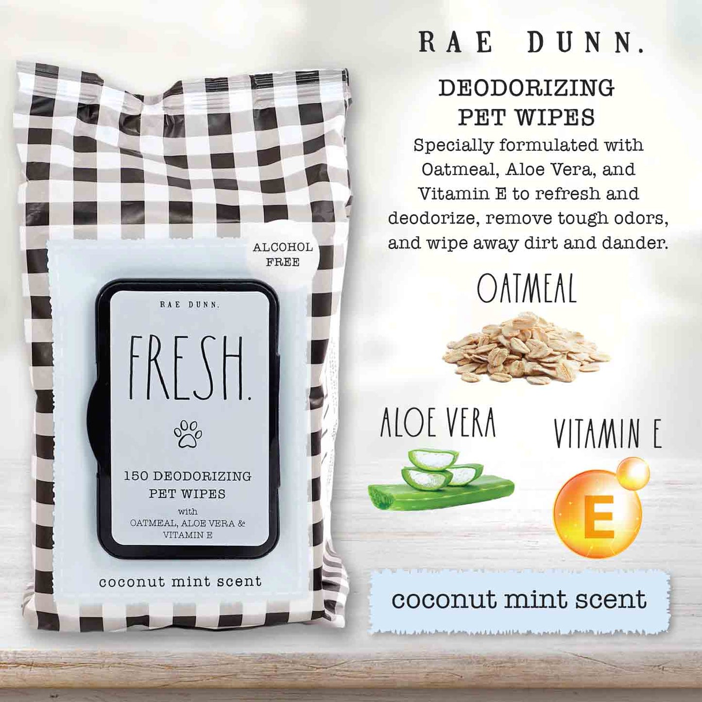 Rae Dunn 2-Pack 150 ct Anti Itch Pet Wipes with Oatmeal, Aloe Vera & Vit. E, Cucumber Aloe