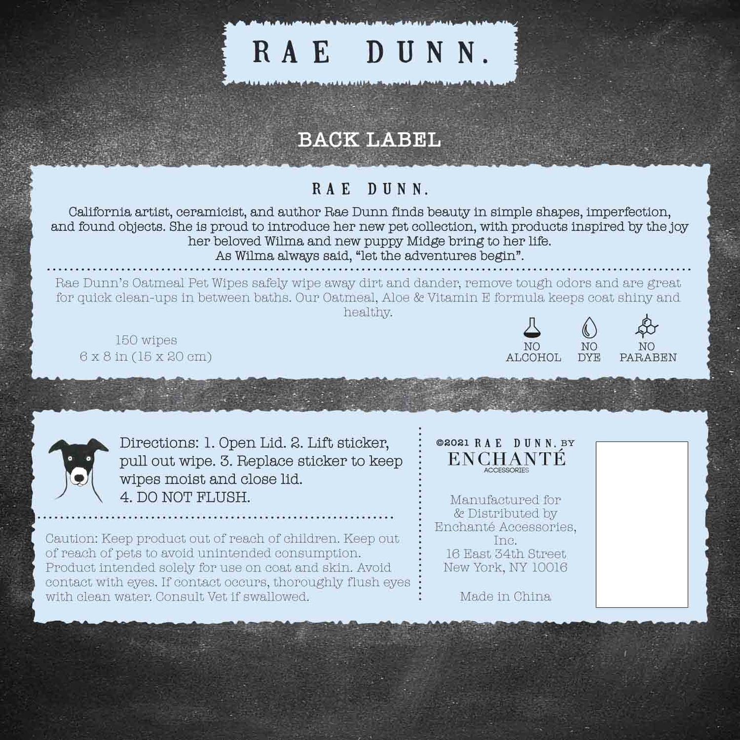 Rae Dunn 2-Pack 150 ct Anti Itch Pet Wipes with Oatmeal, Aloe Vera & Vit. E, Cucumber Aloe