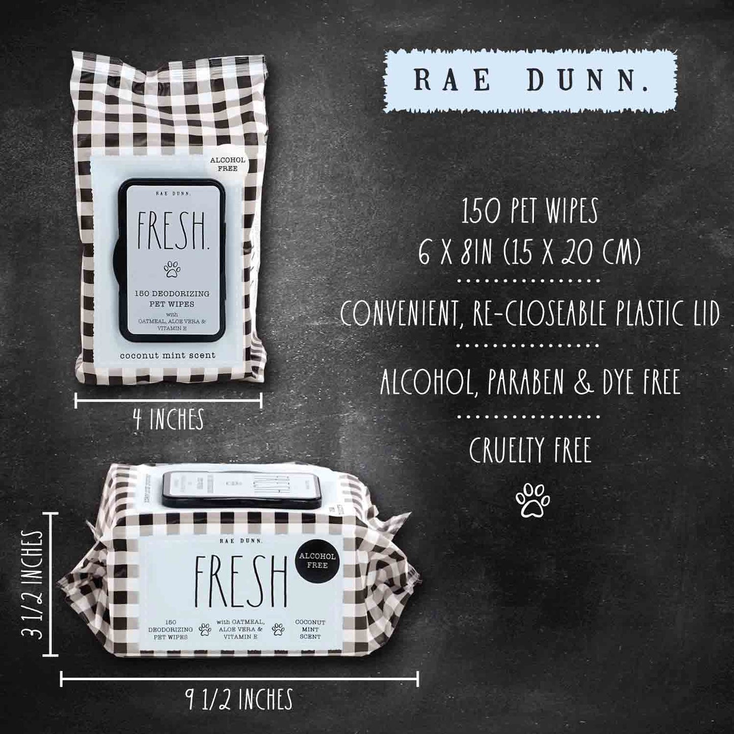 Rae Dunn 2-Pack 150 ct Anti Itch Pet Wipes with Oatmeal, Aloe Vera & Vit. E, Cucumber Aloe