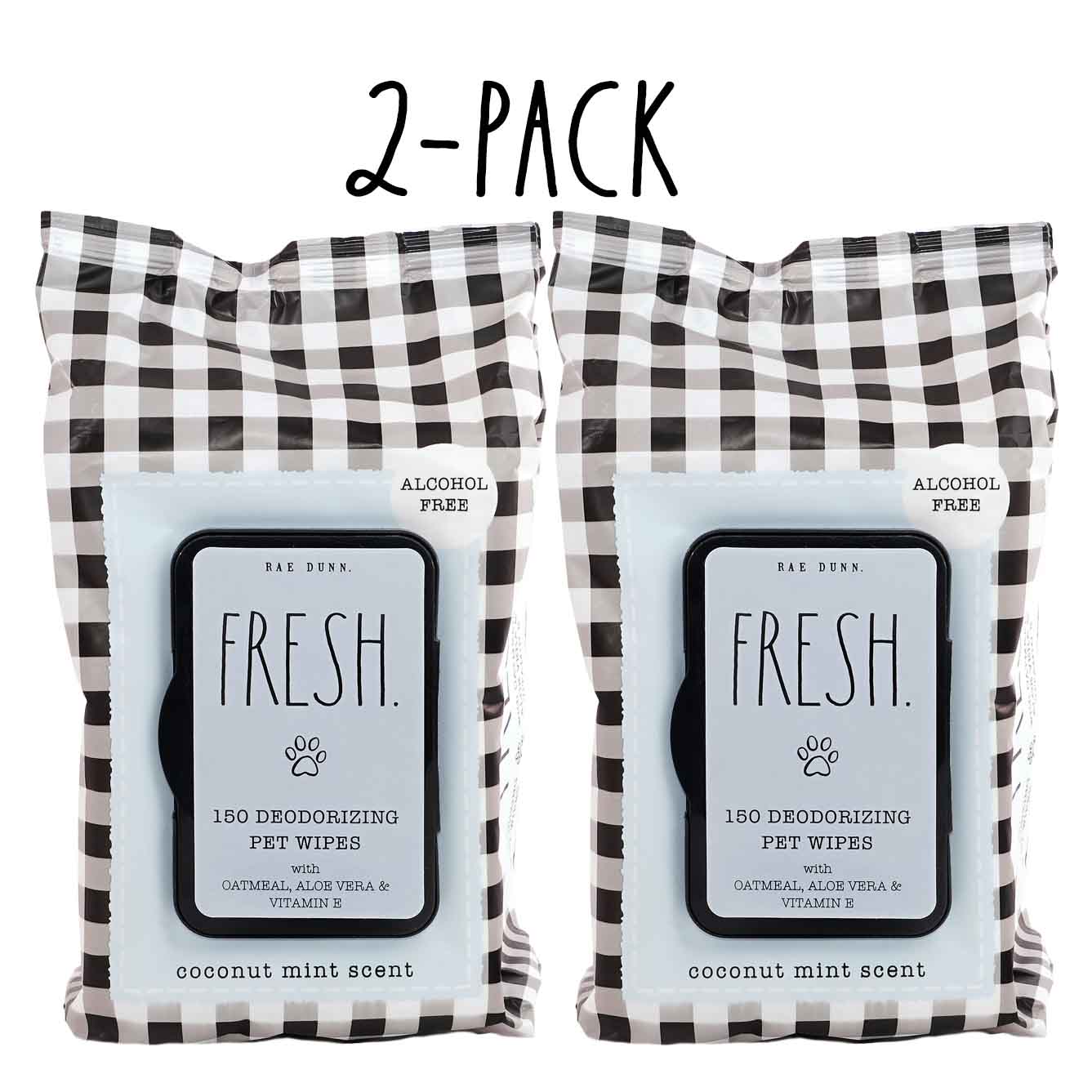 Rae Dunn 2-Pack 150 ct Anti Itch Pet Wipes with Oatmeal, Aloe Vera & Vit. E, Cucumber Aloe
