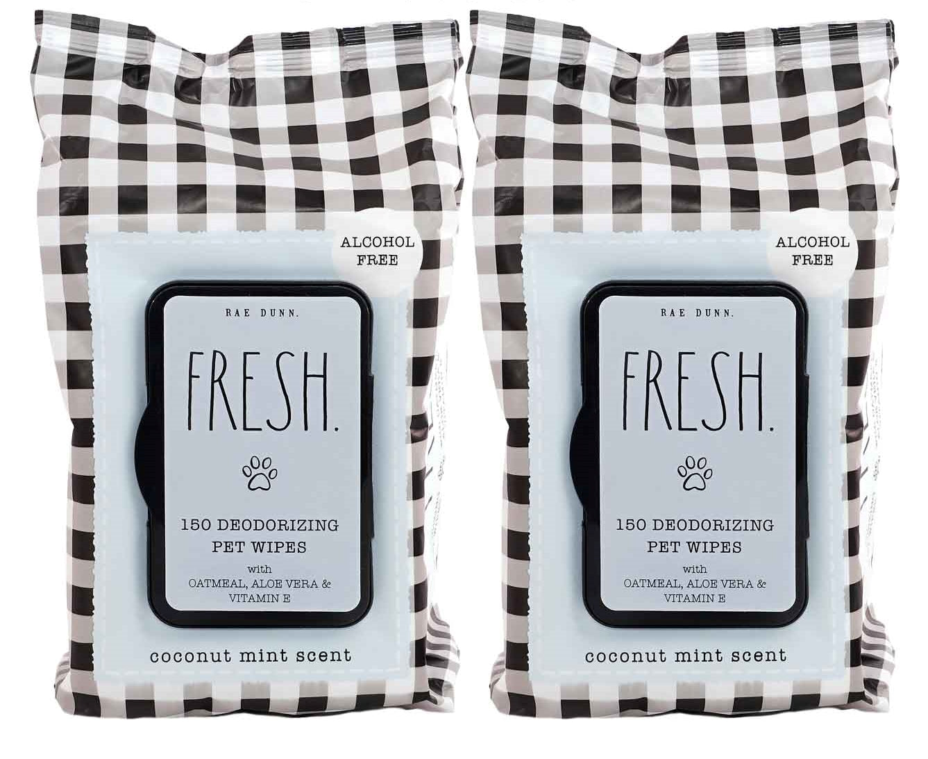 Rae Dunn 2-Pack 150 ct Anti Itch Pet Wipes with Oatmeal, Aloe Vera & Vit. E, Cucumber Aloe