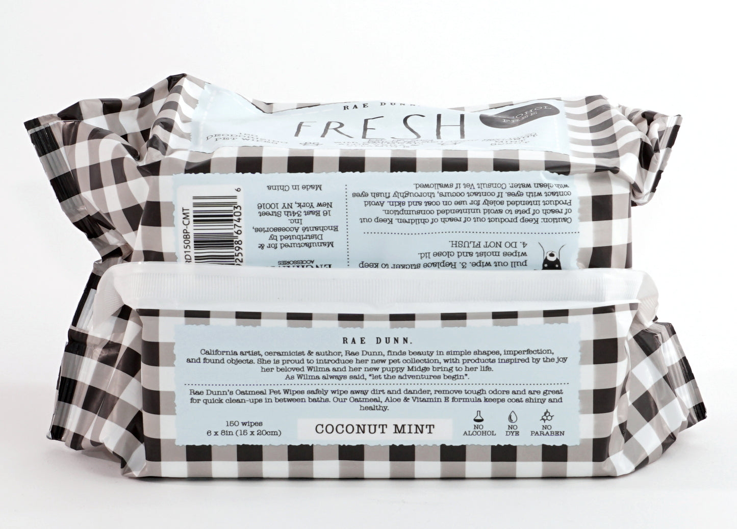 Rae Dunn 2-Pack 150 ct Anti Itch Pet Wipes with Oatmeal, Aloe Vera & Vit. E, Cucumber Aloe