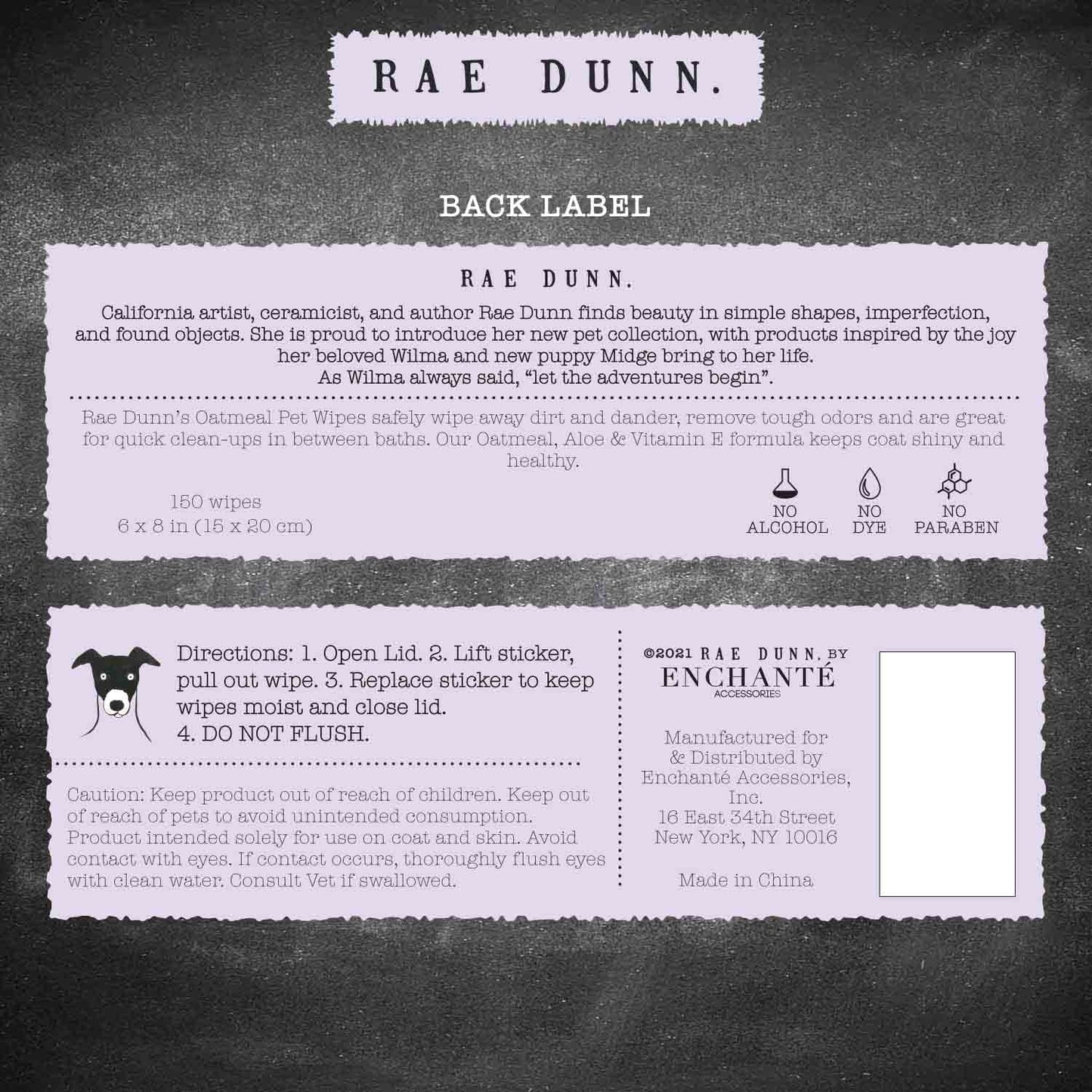 Rae Dunn 2-Pack 150 ct Anti Itch Pet Wipes with Oatmeal, Aloe Vera & Vit. E, Cucumber Aloe