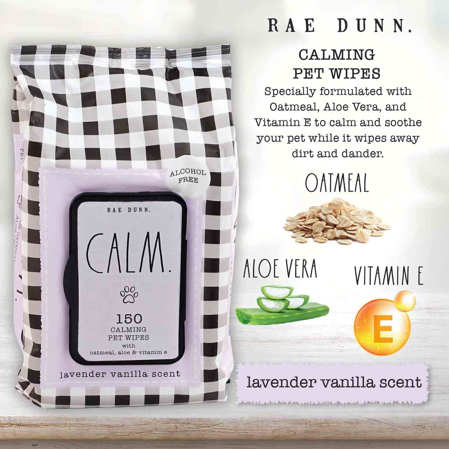 Rae Dunn 2-Pack 150 ct Anti Itch Pet Wipes with Oatmeal, Aloe Vera & Vit. E, Cucumber Aloe