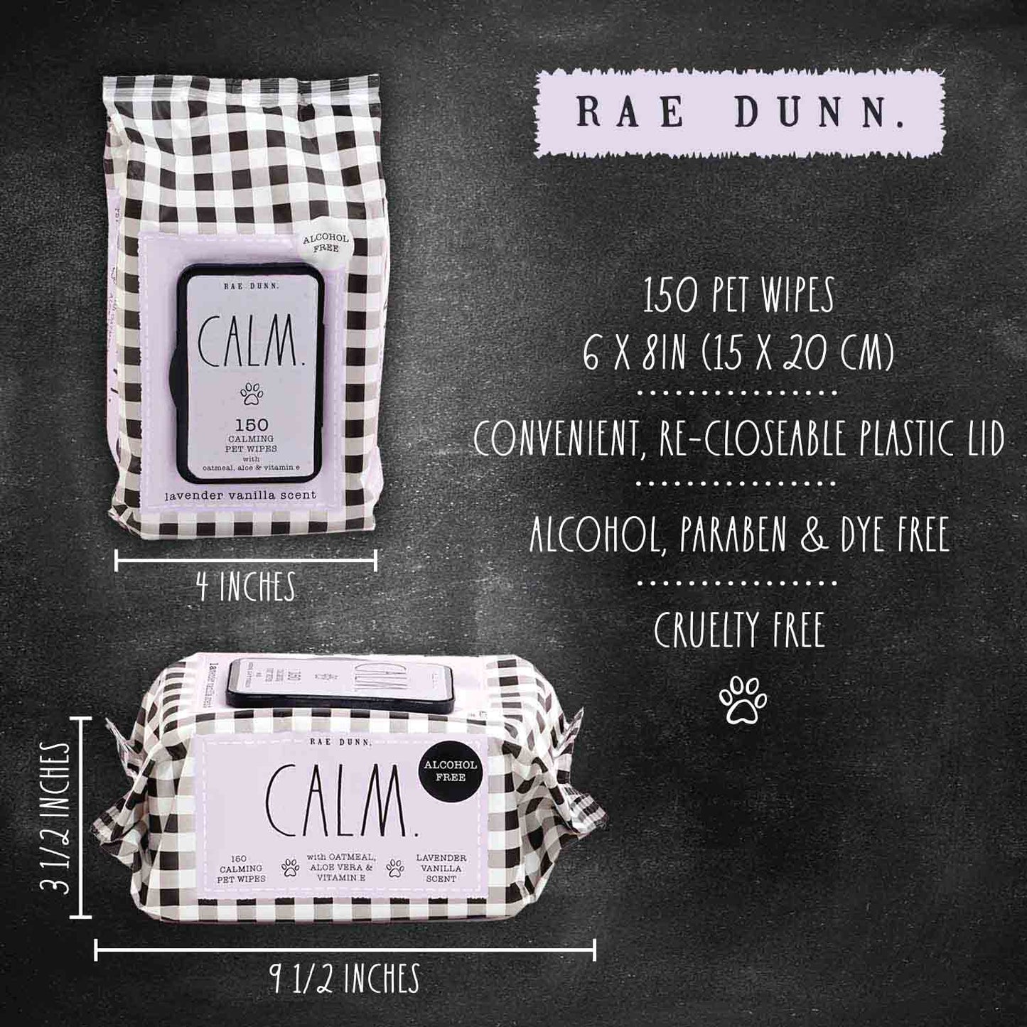 Rae Dunn 2-Pack 150 ct Anti Itch Pet Wipes with Oatmeal, Aloe Vera & Vit. E, Cucumber Aloe