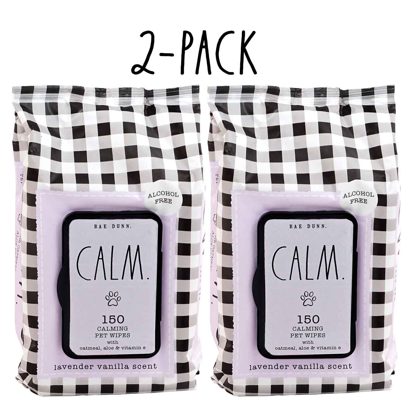 Rae Dunn 2-Pack 150 ct Anti Itch Pet Wipes with Oatmeal, Aloe Vera & Vit. E, Cucumber Aloe