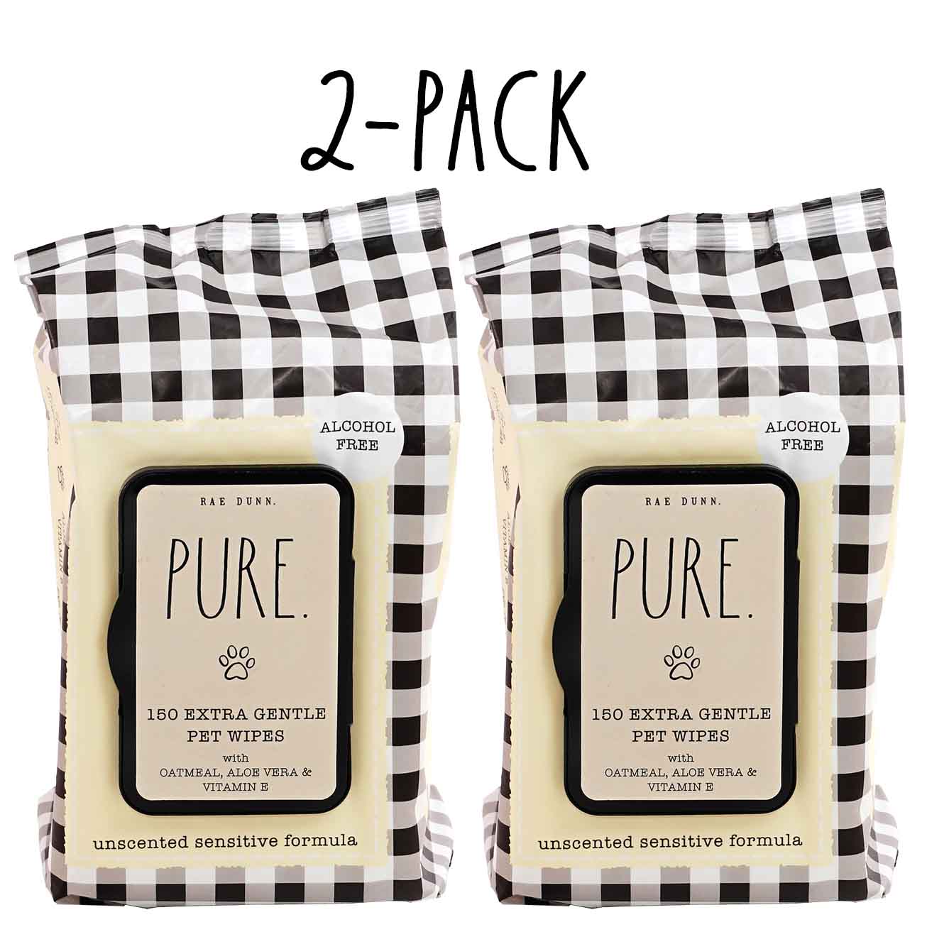Rae Dunn 2-Pack 150 ct Anti Itch Pet Wipes with Oatmeal, Aloe Vera & Vit. E, Cucumber Aloe