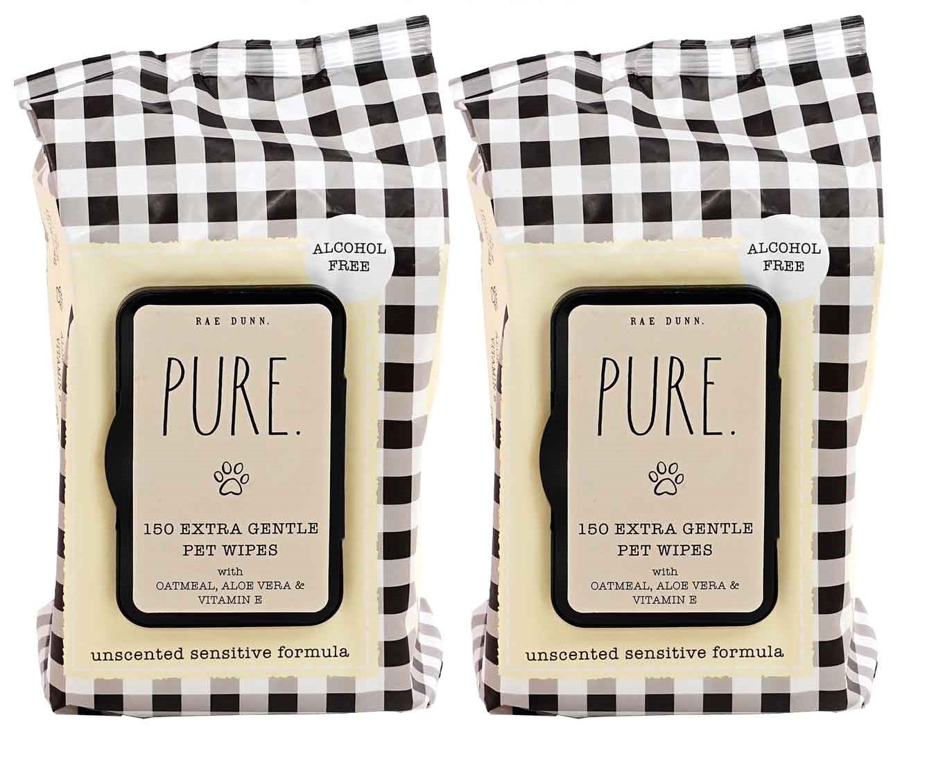 Rae Dunn 2-Pack 150 ct Anti Itch Pet Wipes with Oatmeal, Aloe Vera & Vit. E, Cucumber Aloe
