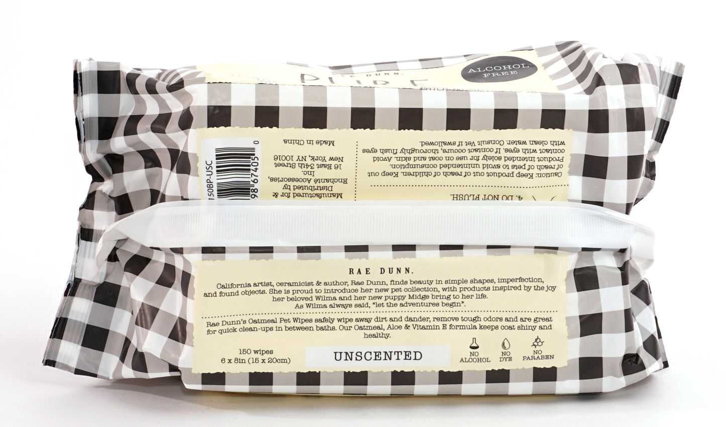 Rae Dunn 2-Pack 150 ct Anti Itch Pet Wipes with Oatmeal, Aloe Vera & Vit. E, Cucumber Aloe