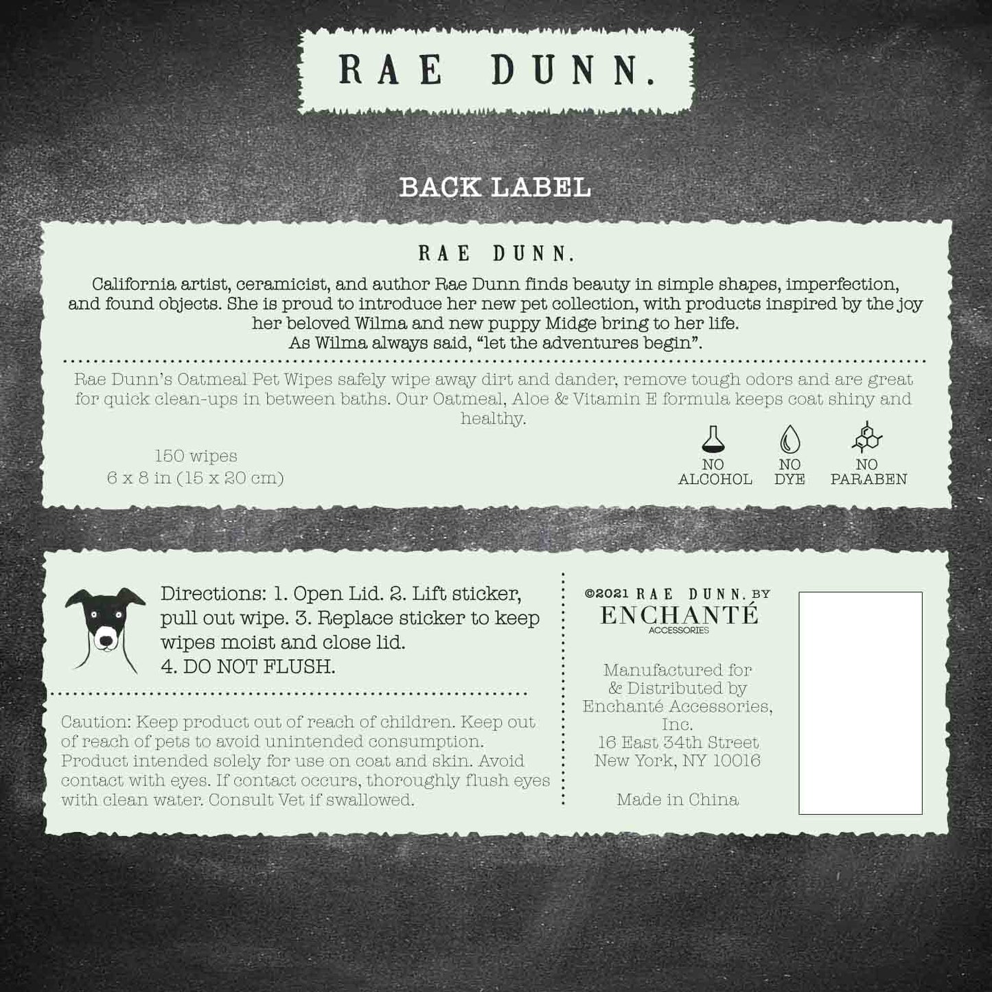 Rae Dunn 2-Pack 150 ct Anti Itch Pet Wipes with Oatmeal, Aloe Vera & Vit. E, Cucumber Aloe