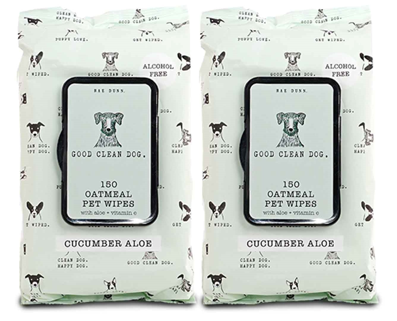 Rae Dunn 2-Pack 150 ct Anti Itch Pet Wipes with Oatmeal, Aloe Vera & Vit. E, Cucumber Aloe