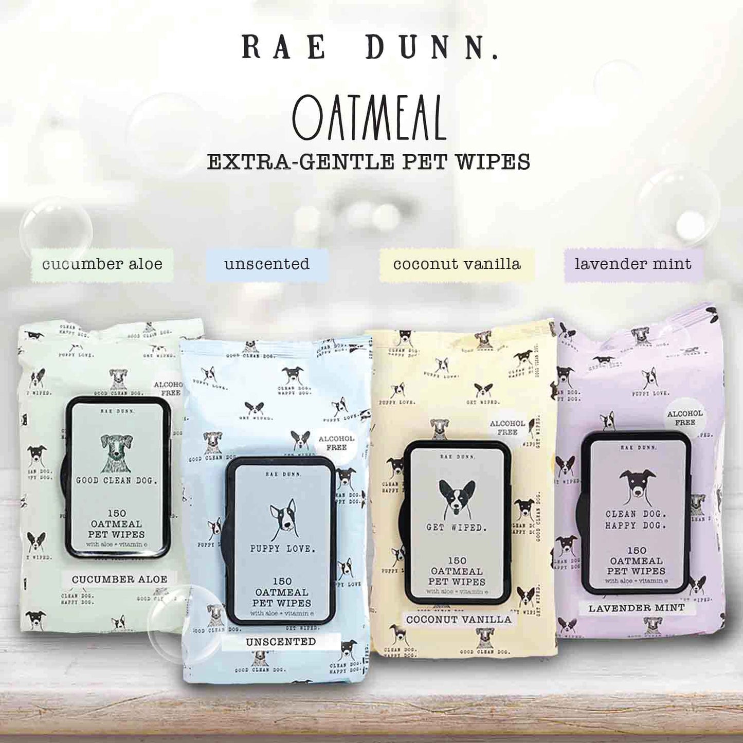 Rae Dunn 2-Pack 150 ct Anti Itch Pet Wipes with Oatmeal, Aloe Vera & Vit. E, Cucumber Aloe
