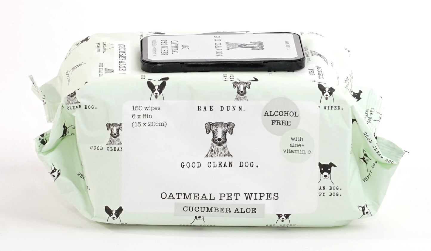 Rae Dunn 2-Pack 150 ct Anti Itch Pet Wipes with Oatmeal, Aloe Vera & Vit. E, Cucumber Aloe