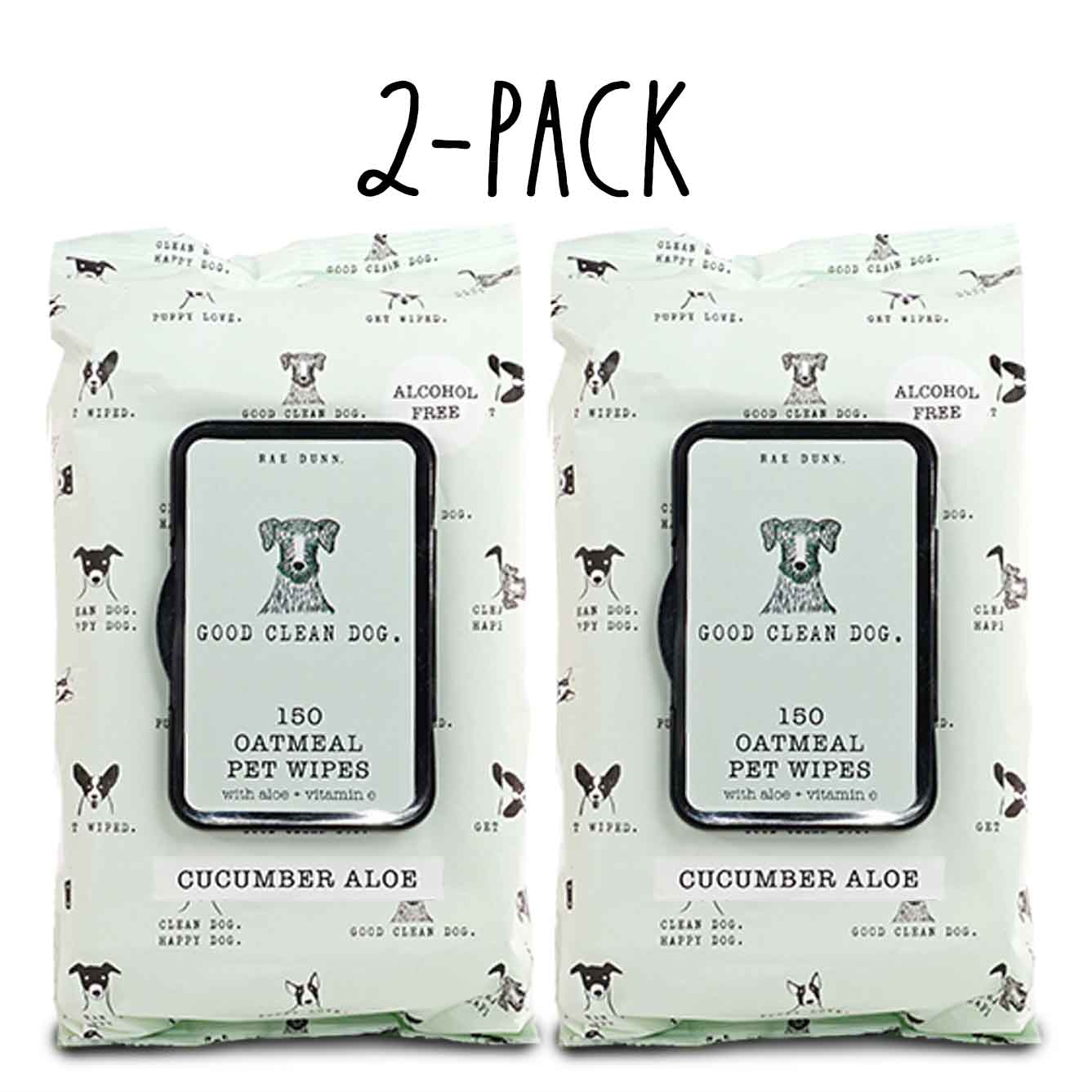 Rae Dunn 2-Pack 150 ct Anti Itch Pet Wipes with Oatmeal, Aloe Vera & Vit. E, Cucumber Aloe