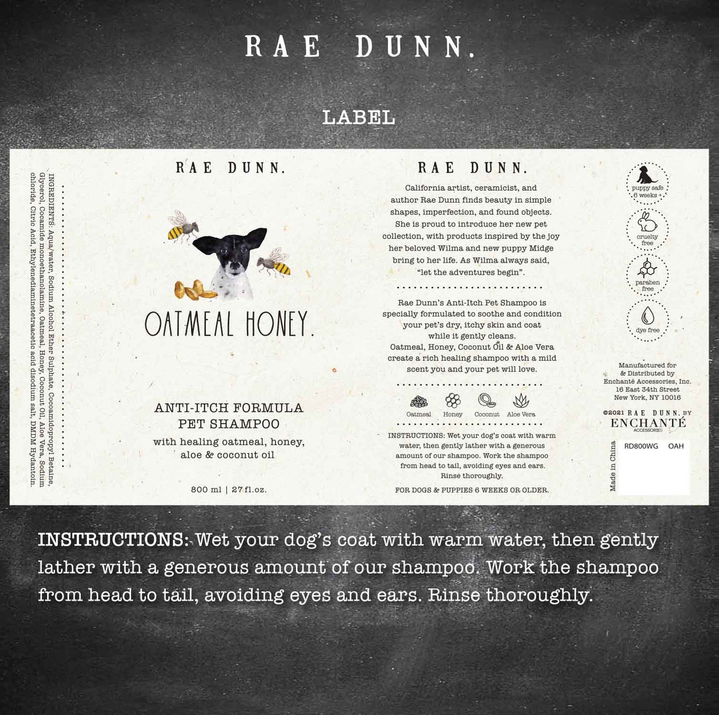 Rae Dunn 2-Pack Pet Shampoo with Aloe & Coconut Oil, 800ml