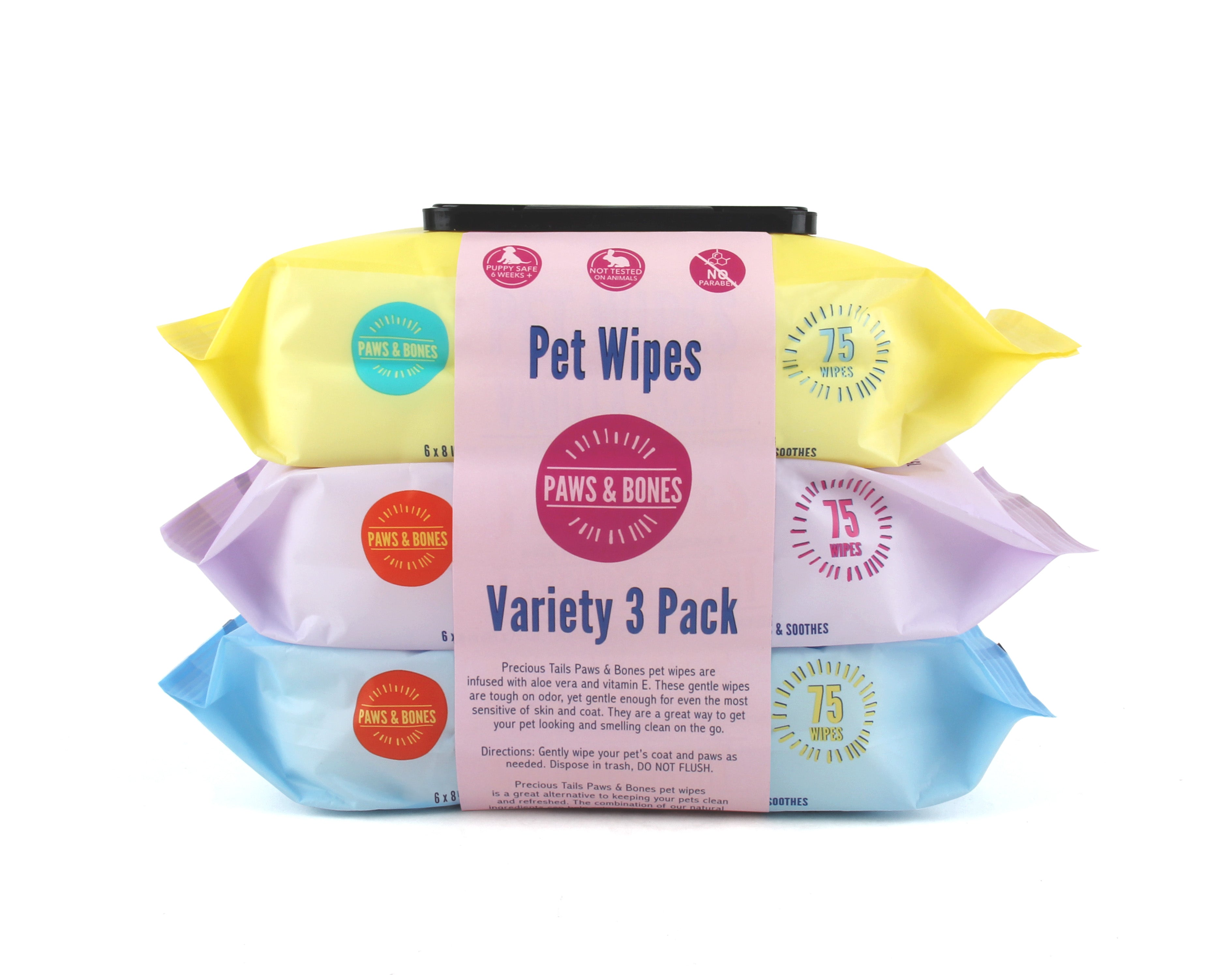 Paws Bones Pet Wipes for Dogs and Cats in 3 Pack Grooming Wipes fo